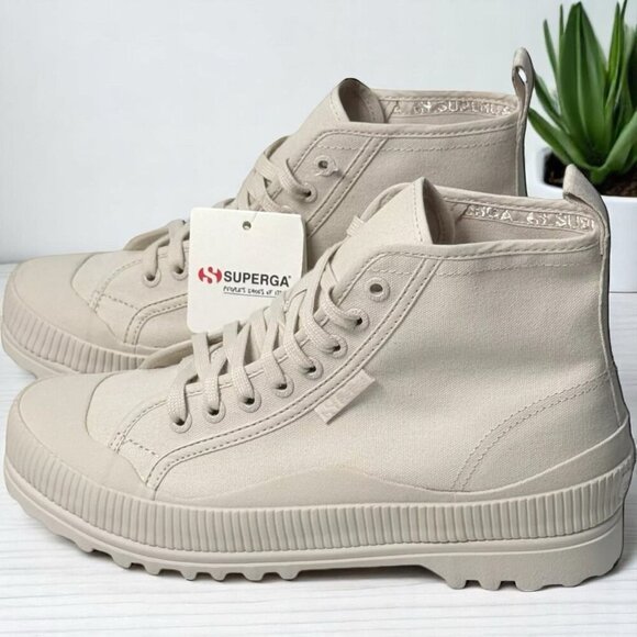 Superga Alpina 2469 Cream Platform Wave Tape High Top Sneakers 7.5 NWT - Picture 3 of 5